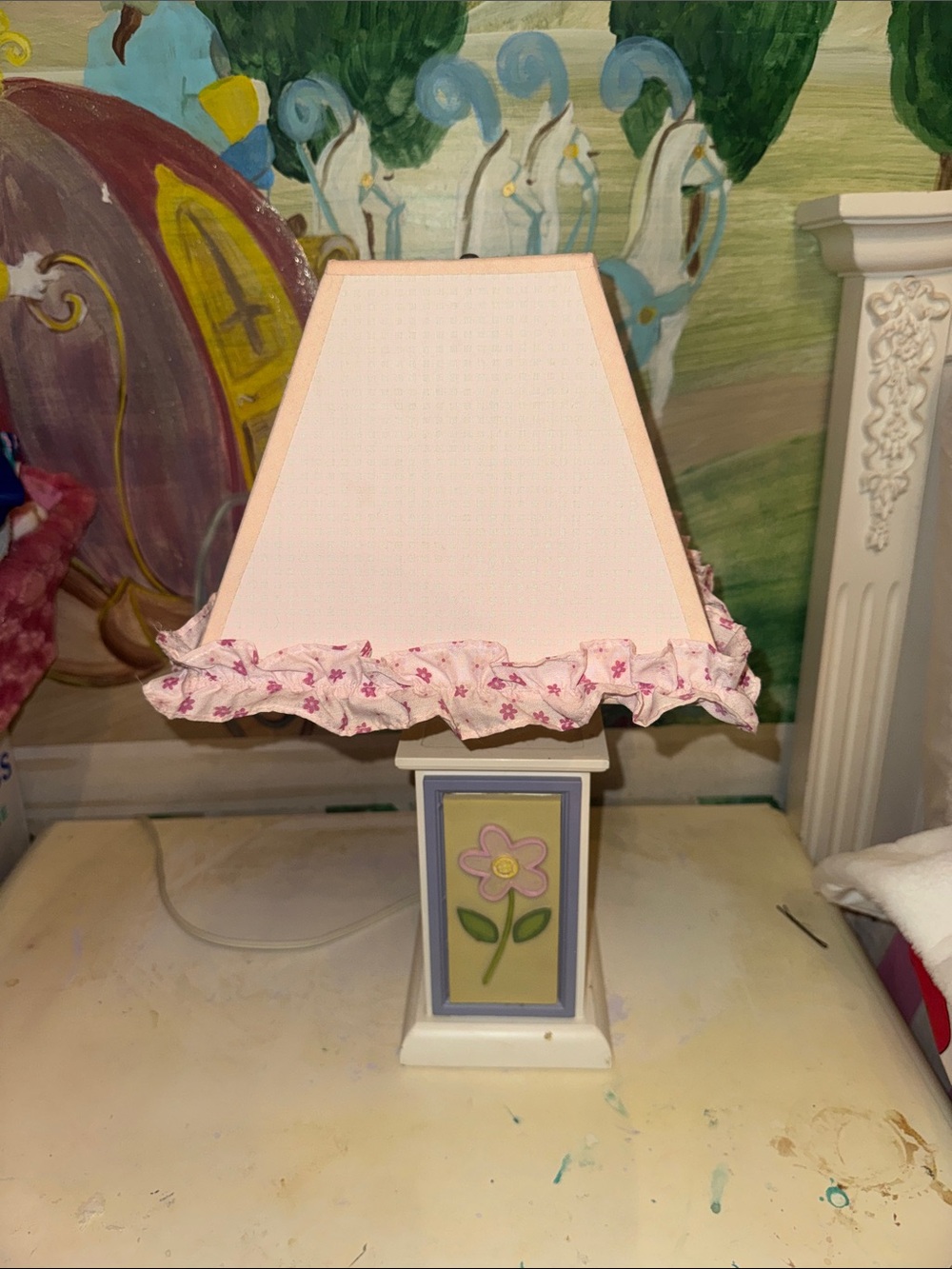 Pink Floral Ruffle Nursery Lamp